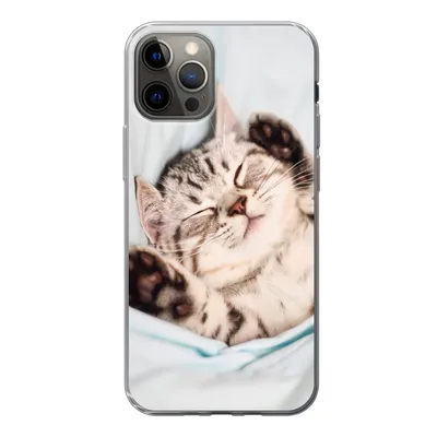 Produktbild von MuchoWow® Handyhülle Schutzhülle Hülle für iPhone 13 Pro Kätzchen - Lustig - Bett - Kinder - Jungen - Mädchen - Kinder Silikon Softcase Handy Hülle - Handy-Tasche