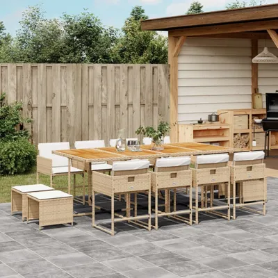 Productafbeelding van Maison Exclusive - Tuinset voor de tuin, 13-delig, met kussens, beige, van polyrotan