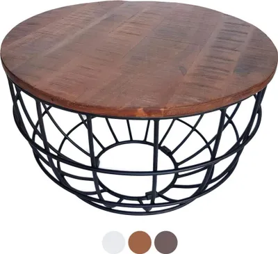 Produktbild von Soma Couchtisch Wohnzimmer-Tisch rund Beistelltisch Lexington ø 55 cm Metall Drahtgestell Gitter massiv (BxHxL) 55 x 37 x 55 cm braun - bassano