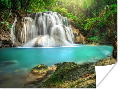 Produktbild von MuchoWow® Poster Wald - Wasserfall - Natur 120x90 cm - Wandbild