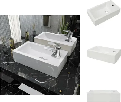 Produktbild von vidaXL Waschbecken Rechteckig mit Hahnloch Keramik Weiß 46x25,5x12 cm -  Badezimmer-Waschbecken