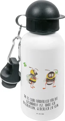 Produktbild von Mr. & Mrs. Panda Trinkflasche Hummeln Kleeblatt - Weiß - Geschenk, Biene, Kindergarten, Kita, Spruch Positiv, glücklich Werden, Fröhlich, Wasserflasche, Trinkbehälter