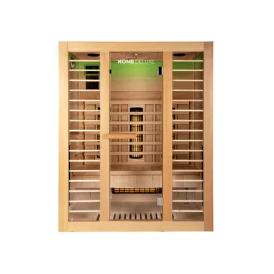 Produktbild von HOME DELUXE – Infrarotkabine REDSUN L DELUXE - 153 x 110 x 190 cm - für 3 Personen, 6 Vollspektrumstrahler, Holz: Hemlocktanne I Infrarotsauna, Sauna, Wärmekabine, Infrarot