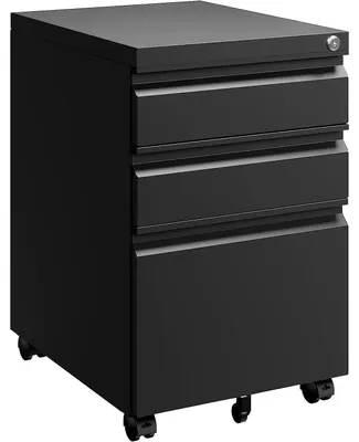 Zdjęcie produktu dla Szafka na kółkach kontener kartotekowy - Metalowa szafka z 3 szufladami i zamkiem - 39 x 50 x 62 cm - Czarny - Do biura i dokumentów