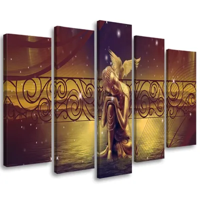 Produktbild von 5-teiliges leinwandbild buddha abstrakt braun 150x100 cm Feeby braun wandbild bereit zum aufhängen