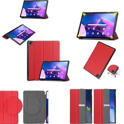Produktbild von Für Lenovo M10 Plus 2022 3. Gen 3folt Wake UP Smart Cover Rot Tasche Etuis Hülle