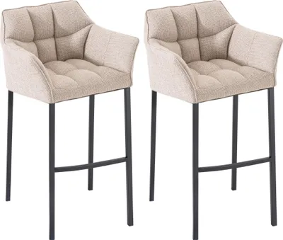 Produktbild von CLP 2er Set Barhocker Damaso Stoffbezug mit Vierfußgestell aus Metall bis 240 kg elfenbein Gestell Farbe schwarz