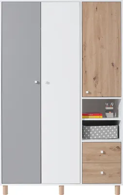Produktbild von Kleiderschrank 120cm in weiß mit Eiche und grau FAIRFAX-133