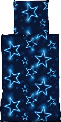 Produktbild von 4 teilig Bettwäsche 135x200 cm Sterne blau leuchtoptik Mikrofaser 2 Garnituren