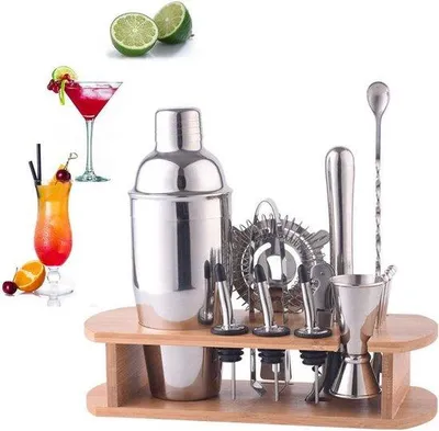 Produktbild von Famanu Cocktail Set – Hochwertiger Edelstahl – Silber – 16-teilig