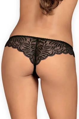 Zdjęcie produktu dla Obsessive Contica Stringi Otwarte Koronka Czarne L/XL