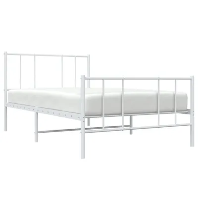 A white metal bed frame with a mattress, shown from a side angle against a white background.
