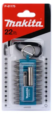 Produktbild von Makita P-81175, 22 Stück(e), Kreuz, Flach, Phillips, Pozidriv, Torx, PH1 / PH2 / PZ1 / PZ2 / T10 / T15 / T20 / T25 / T30 / T40 / SW3 / SW4 / SW5 / SW6, 25,4 / 4 mm (1 / 4"), Hexagonal