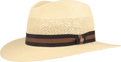 Original Netz Panamahut mit Streifen-Ripsband von Hut-Breiter in beige