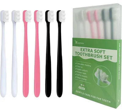 Produktbild von Handzahnbürste extra weich für empfindliches Zahnfleisch, 20.000 Mikrofaserborsten, 6 Stück (2x Schwarz, 2x Weiß, 2x Rosa)
