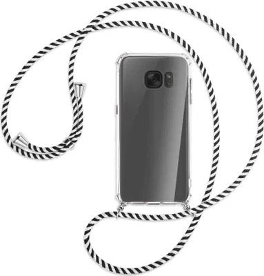 Produktbild von Handykette Backcover-Schutzhülle mit Band (Metall silberfarben) für Samsung Galaxy S7 - schwarz/weiß gestreift