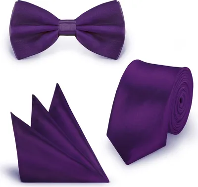 Produktbild von SET Krawatte Fliege Einstecktuch Aubergine  einfarbig uni aus Polyester