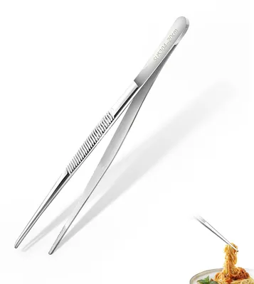 Edelstahl-Kochzange 30 cm mit gezackten Spitzen, silber