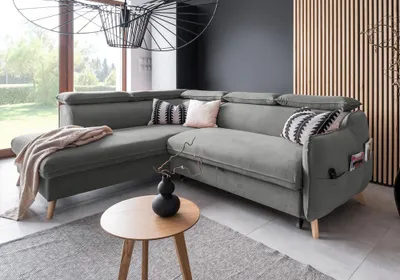 Image de MIUFORM Sweet Harmony - Canapé d'angle avec fonction lit et coffre de lit L-FORME GAUCHE - 253x208cm - Velours Gris - Canapé-lit Canapé