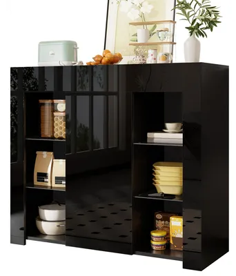 Image de Meuble de rangement - Armoire - Buffet - Meuble de buffet - Armoire noire - Design épuré avec façade brillante