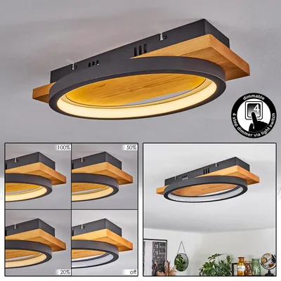 Produktbild von Palermo dimmbare Deckenlampe aus Metall/Holz/Kunststoff in Natur/Schwarz