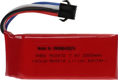 Produktbild von vhbw Akku kompatibel mit SM-2P Stecker für Modellbau z.B. Racing Car, Helikopter, Flugzeug (2000mAh, 7,4V, Li-Polymer, 84 x 34 x 19,5 mm)