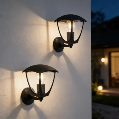 Außen-Wandleuchte, E27, IP44, Aluminium, schwarz, 2er-Set
