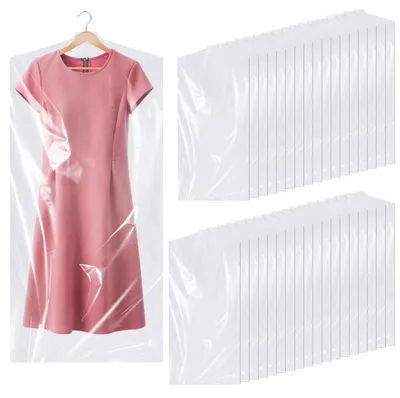 Image de 35 housses à vêtements 60 x 120 cm, housses transparentes et anti-poussière en plastique, housses à suspendre pour protéger les costumes, les chemises, les robes et les manteaux.