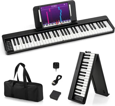 Produktbild von 61 Tasten Keyboard, E-Piano Faltbar mit Doppeltastatur & Led-Display & Bluetooth & Pedal, Digital Klavier Tragbar mit Gig Bag, Digitalpiano für Anfänger & Kinder