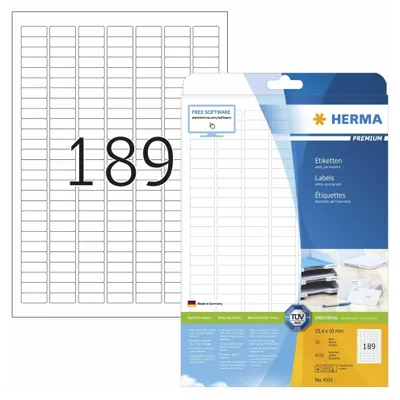 Image de HERMA Premium - Papier - mat - adhésif permanent - blanc - 25.4 x 10 mm 4725 étiquette(s) (25 feuilles x 189) étiquette(s) plastifiée(s)