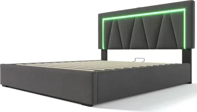 Produktbild von Flieks Boxspringbett 160x200cm mit USB, Polsterbett mit Lattenrost, Doppelbett mit LED, Stauraumbett Jugendbett, Leinen, Grau
