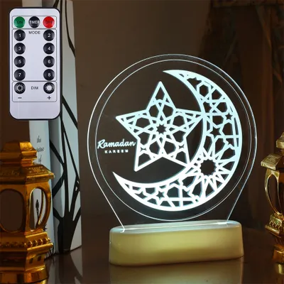 Produktbild von LED Ramadan 3D RGB Nachtlicht Batteriebetrieben Eid Mubarak Deko Tischdekoration Dekoleuchten mit Fernbedienung