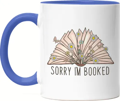 Produktbild von Sorry I'm booked Tasse Blau Leseratte Bücherwurm Lustiges Motiv mit Büchern Geschenkidee