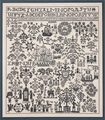 Image de Permin Kit de broderie au point de croix "Sampler", motif à compter, 65x72cm, HH21249