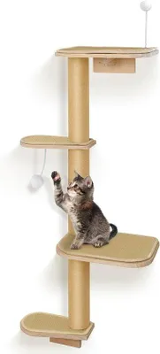 Produktbild von Famanu Wandkratzbaum mit Kletterfunktion, stabiler Plattform für aktive Katzen