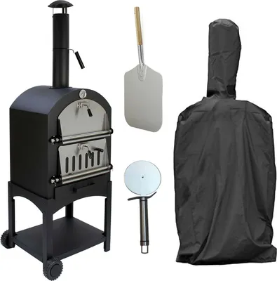 Produktbild von KuKoo Outdoor Pizzaofen Pizza Ofen Gartenofen  Steinbackofen Smoker Grill 156 cm H x 64 cm B x 43 cm T Gratis Pizza Schieber mit Allwetterschutz