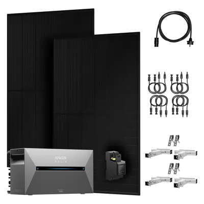 Produktbild von Powerness® Balkonkraftwerk mit Anker SOLIX E1600 Pro & 1000W Bifazial Solarmodule mit Smart Meter & 2 Set Balkon Haken Halterung Silber (0% MwSt)