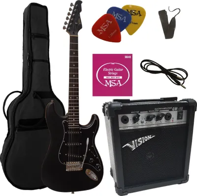 Produktbild von 4/4 Elektrogitarrenset - E-Gitarre matt schwarz 20 Watt Set - Tasche, Band, Saiten, 3xpik, Verstärker - e gitarren set