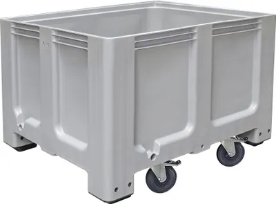 Produktbild von Palettenbox, grau, 610 Liter, LxBxH 1200 x 1000 x 835 mm, 4 Füße und 4 Lenkrollen, 2 mit Feststellbremsen