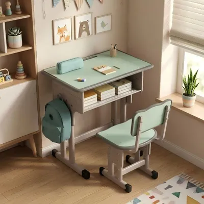 Immagine prodotto di AIORBER Set scrivania e sedia per bambini, regolabile in altezza, ergonomico, per studenti, robusto, mobili per lo studio, verde chiaro