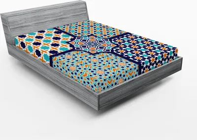 Produktbild von ABAKUHAUS Orient Spannbetttuch, Unterschiedliche Asiatische Aufwändige Mosaik Muster Historische Linien Kulturerbe, 90 x 200 cm, Blau Orange Weiß