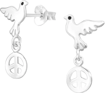Produktbild von Ohrringe Ohrstecker 925 Sterling Silber vergoldet Ohrhänger Friedenstaube mit Peace-Symbol Material - Silber