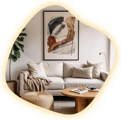Produktbild von Beleuchteter Design Spiegel 58 x 58,7 cm – Organische Freiform – Warmweißes LED Licht