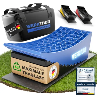 Produktbild von WERKTHOR Auffahrkeile inkl. Tasche - [2er Set] Auffahrkeile für Wohnmobil, Wohnwagen & Anhänger - Stufenfreies Nivellieren für jeden Untergrund <13,5t