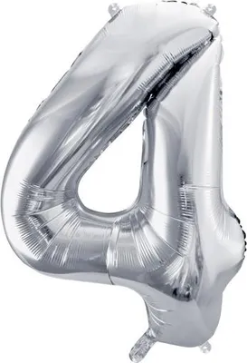 Obrázek produktu pro Fóliový balónek s číslem "4", 72 cm, stříbrný