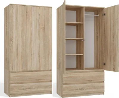 Produktbild von Kleiderschrank Wolfgang Sonoma-Eiche 90 cm mit 2 Türen und 2 Schubladen