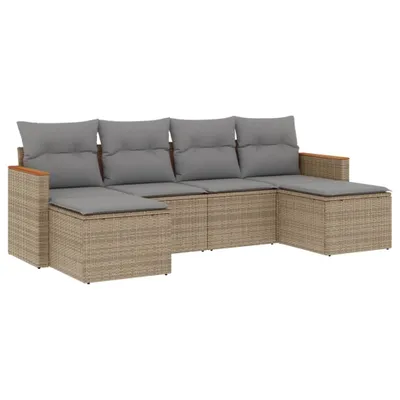 Produktbild von vidaXL 6-tlg. Garten-Sofagarnitur mit Kissen Beige Poly Rattan