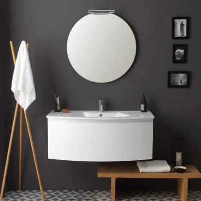 Immagine prodotto di Mobile bagno sospeso 102 cm bianco lucido con specchio tondo | Riva