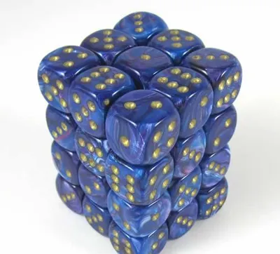Produktbild von Chessex glänzend lila gold D6 12mm Würfelset 36 Stück