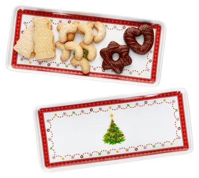 Zdjęcie produktu dla 2x Świąteczny talerz na ciasto prostokątny porcelanowy Boże Narodzenie